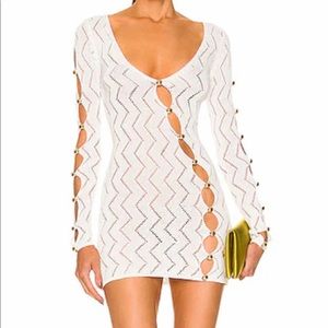 Retrofete Peyton Dress. Cut out dress with gold buttons in front and sleeves.